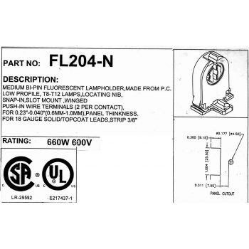 T8 T12 Lampholders Bi-Pin Socket G13 Non-Shunted FL204-N